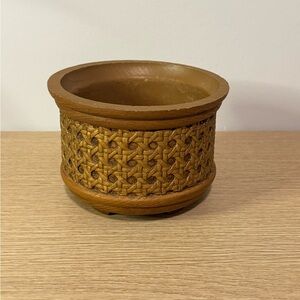 Wood and Rattan Accent Planter - Warm Brown